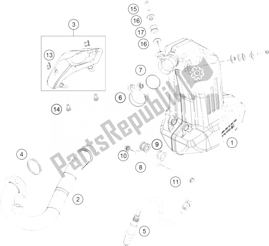 Alle onderdelen voor de Uitlaatsysteem van de KTM 200 Duke OR W O ABS CKD 14 Argentina 2014