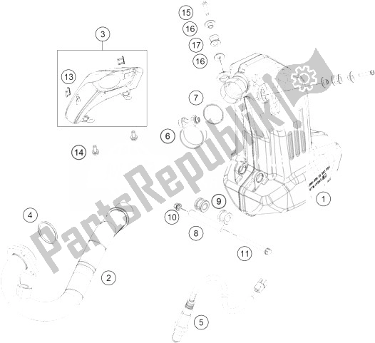 Todas as partes de Sistema De Exaustão do KTM 200 Duke Orange ABS Bajdir 14 Asia 2014