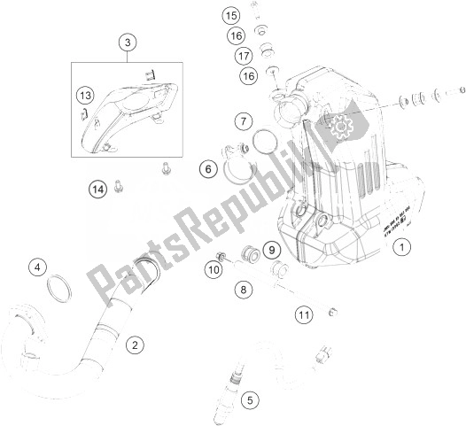 Alle onderdelen voor de Uitlaatsysteem van de KTM 200 Duke WH W O ABS B D 14 Asia 2014