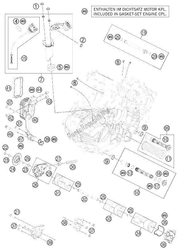 All parts for the Lubricating System of the KTM 1190 RC8R Track Europe 2012