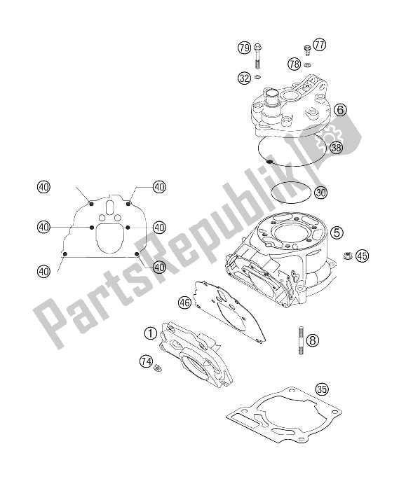 All parts for the Cylinder, Cylinderhead of the KTM 200 XC USA 2006