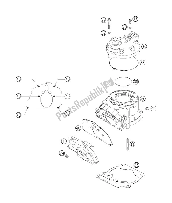 All parts for the Cylinder, Cylinderhead of the KTM 200 XC W South Africa 2006