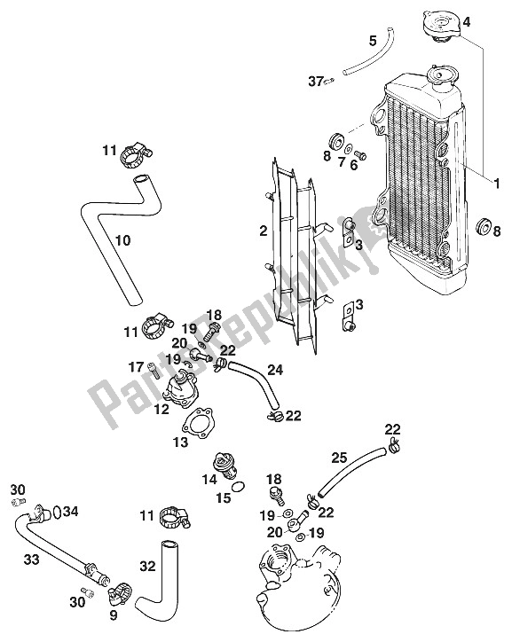 Toutes les pièces pour le Radiateur - Durite Radiateur Euro 125 '97 du KTM 125 Sting 97 Europe 1997