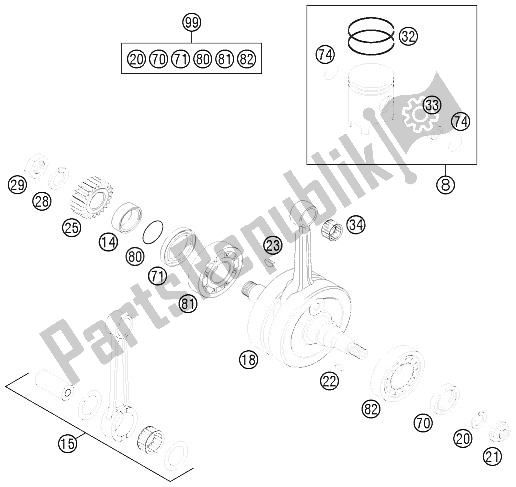 All parts for the Crankshaft, Piston of the KTM 125 EXC Europe 2015