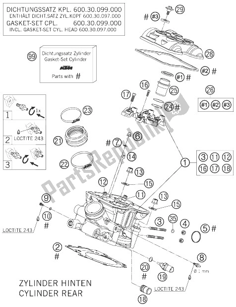 All parts for the Cylinder Head Rear of the KTM 990 Super Duke Anthrazit 07 Australia United Kingdom 2007