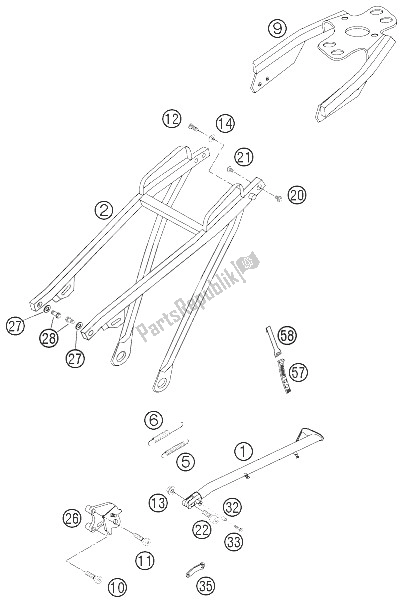 All parts for the Sub Frame of the KTM 660 Rallye Factory Repl Europe 2006