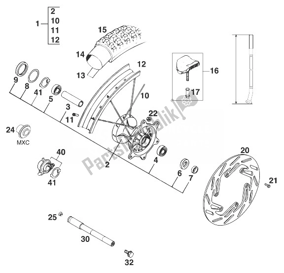 Todas las partes para Rueda Delantera 125-380 Mxc, Exc, Egs de KTM 125 EGS 6 KW Europe 1998