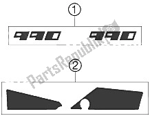 Todas as partes de Decalque do KTM 990 Superduke Black France 2005