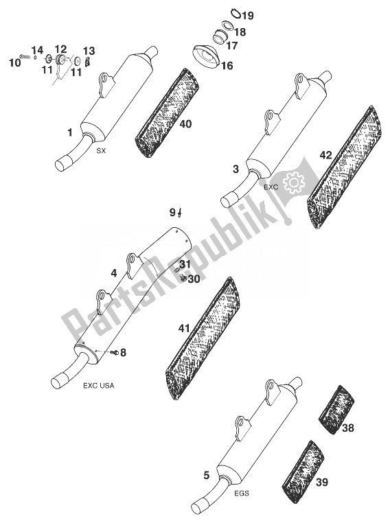 All parts for the Silencer 125 '98 of the KTM 125 EGS 6 KW Europe 1998