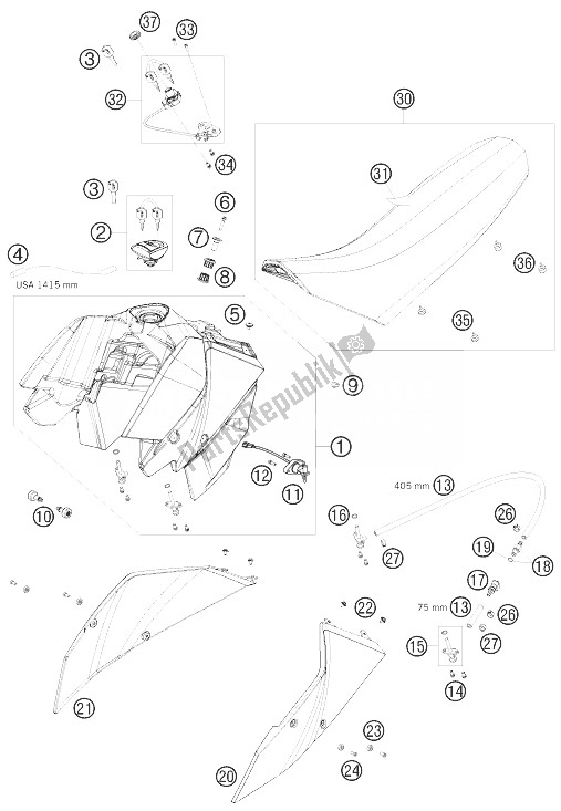 All parts for the Tank, Seat, Cover of the KTM 690 Supermoto Black Europe 2007