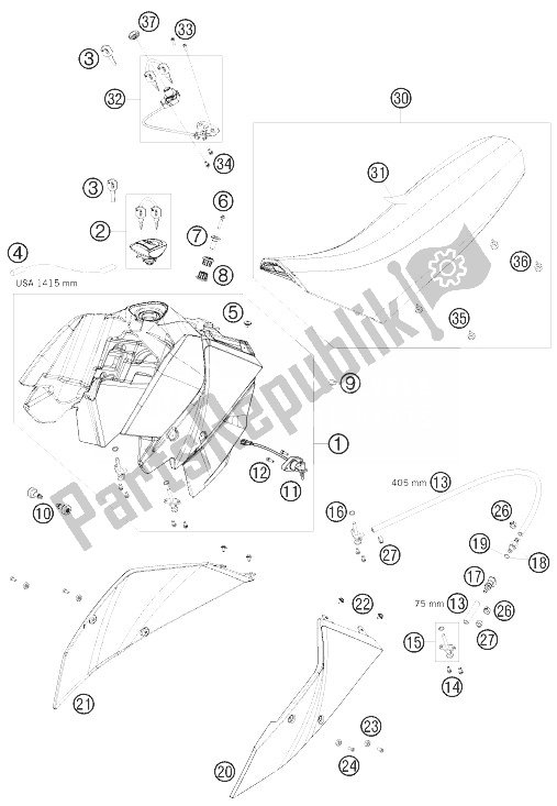 All parts for the Tank, Seat, Cover of the KTM 690 Supermoto Black USA 2007