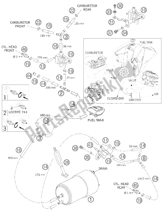 Todas as partes de Vasilha Evaporativa do KTM 950 Supermoto Black USA 2006