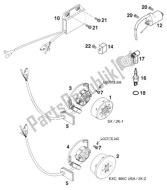 All parts for the Ignition System Kokusan 2k-1/2k2 of the KTM 360 SX M ö USA 1997