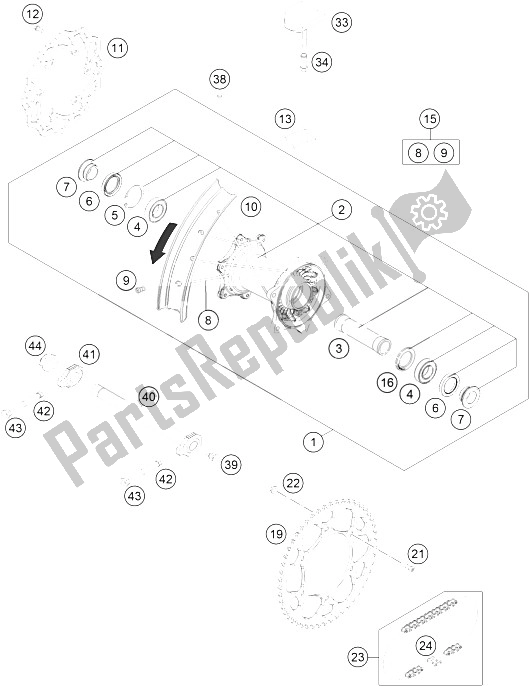 All parts for the Rear Wheel of the KTM 250 SX F Factory Edition USA 2015