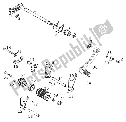 All parts for the Shifting Mechanism Lc4-e of the KTM 640 Duke II Europe 2000