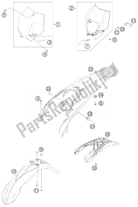 All parts for the Mask, Fenders of the KTM 250 XCF W USA 2013