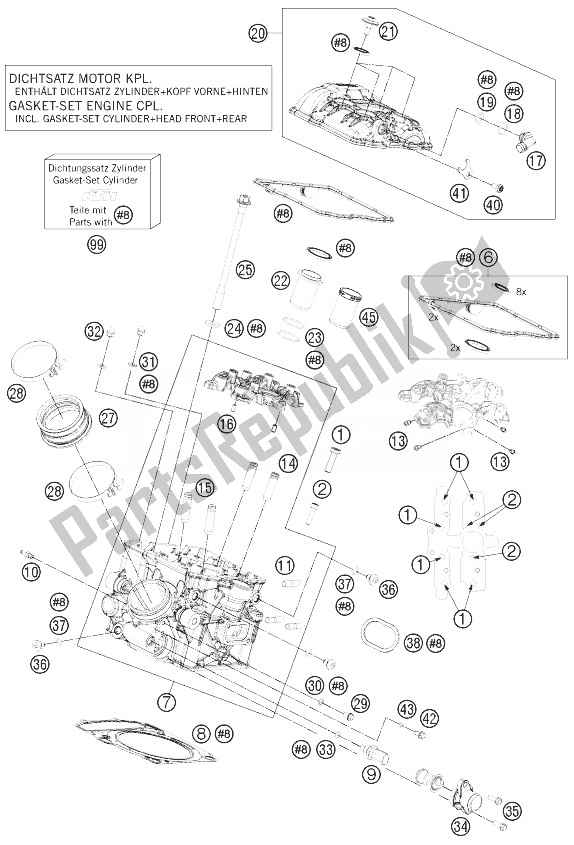 All parts for the Cylinder Head Rear of the KTM 1190 RC8 R White France 2013
