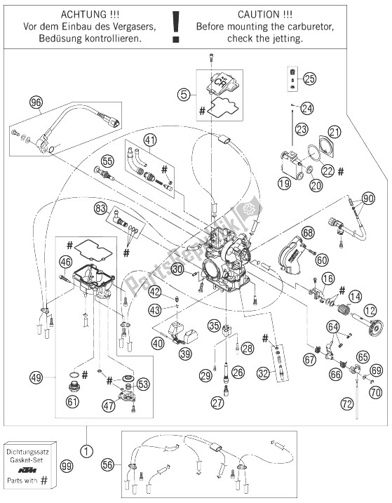 Todas las partes para Carburador de KTM 450 SX F Europe 2007