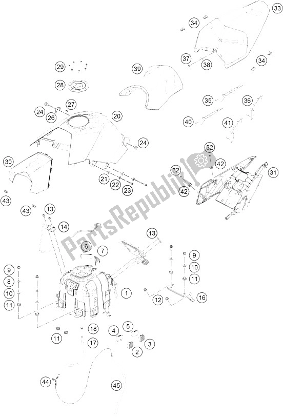 Alle onderdelen voor de Tank, Stoel, Deksel van de KTM RC 125 Black ABS B D Europe 2015