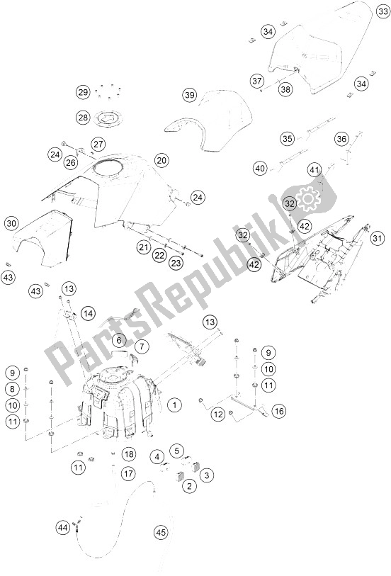 Toutes les pièces pour le Réservoir, Siège, Couverture du KTM RC 125 White ABS Europe 2016