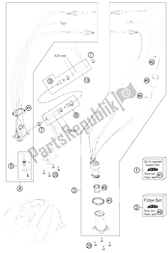 Alle onderdelen voor de Benzine Pomp van de KTM 690 Duke Black Australia United Kingdom 2012