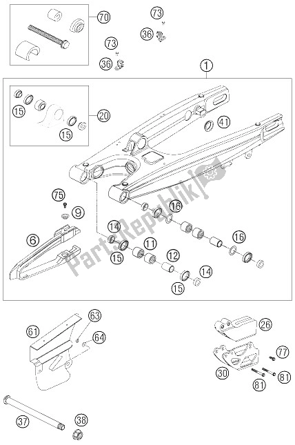 Toutes les pièces pour le Bras Oscillant du KTM 450 EXC G Racing USA 2006