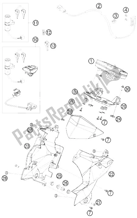 Alle onderdelen voor de Instrumenten / Sluitsysteem van de KTM 690 Duke Black Australia United Kingdom 2009