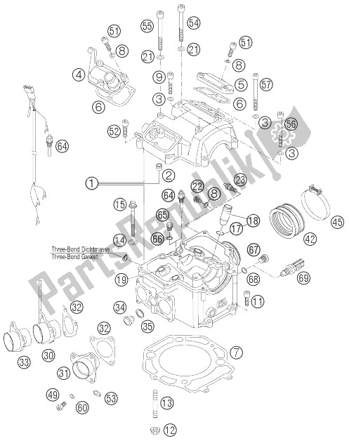 All parts for the Cylinder Head of the KTM 640 Adventure Europe 2007