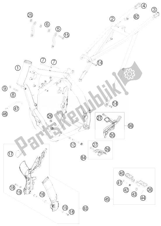 All parts for the Frame of the KTM 250 SX F Europe 2010