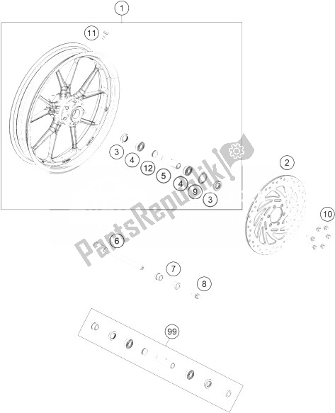 Todas las partes para Rueda Delantera de KTM RC 200 Black ABS B D 14 Europe 2014