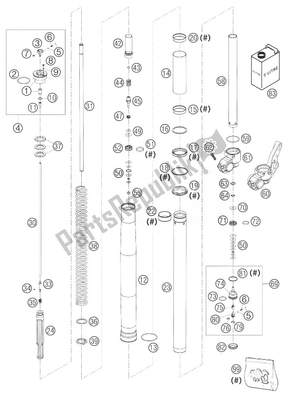 Toutes les pièces pour le Jambes De Fourche Wp Usd48 640 Lc4 Sm du KTM 640 LC4 Supermoto Orange Australia 2003