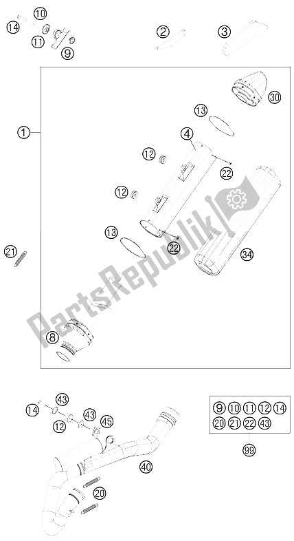 All parts for the Exhaust System of the KTM 350 SX F Europe 2015