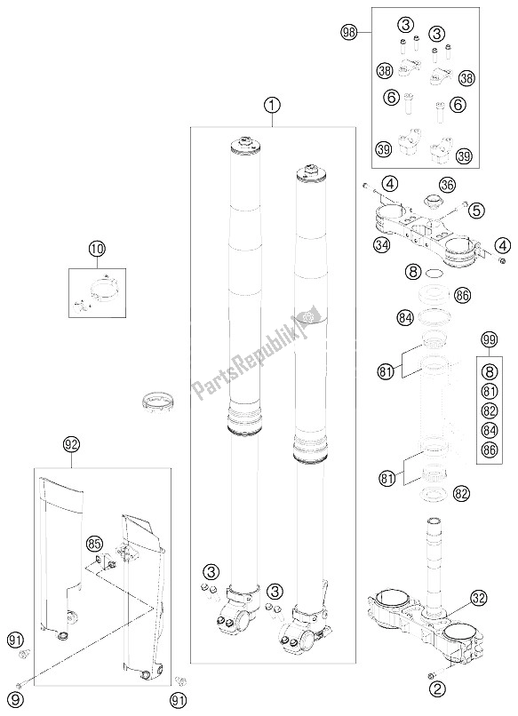 Todas las partes para Horquilla Delantera, Triple Abrazadera de KTM 350 SX F Cairoli Replica 12 Europe 2012