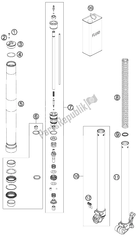 All parts for the Front Fork Disassembled of the KTM 65 SX Europe 2012