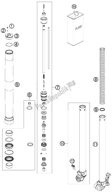 All parts for the Front Fork Disassembled of the KTM 65 SXS USA 2015