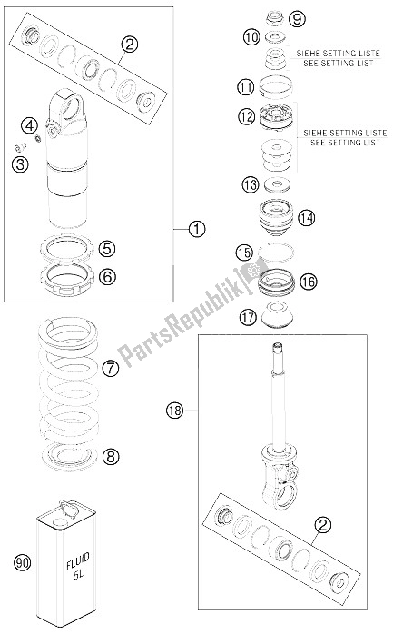 All parts for the Monoshock Disassembled of the KTM 50 SXS USA 2015