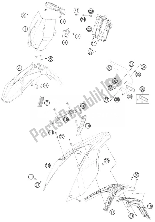 All parts for the Mask, Fenders of the KTM 690 SMC R Australia 2013