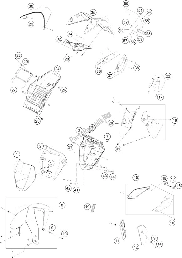 All parts for the Mask, Fenders of the KTM 690 Duke R ABS Australia 2016