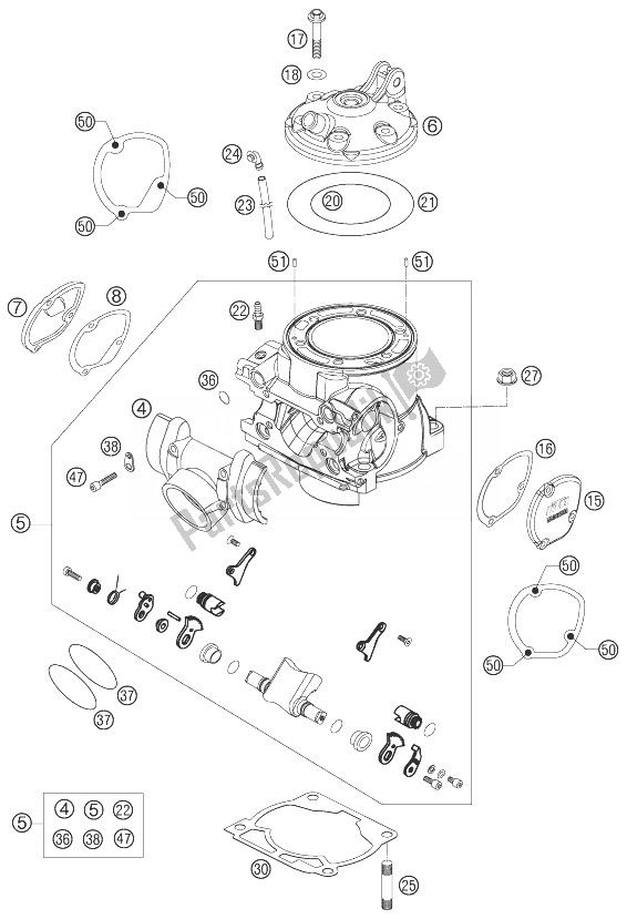 Alle onderdelen voor de Cilinder, Cilinderkop van de KTM 250 SXS Europe 2007