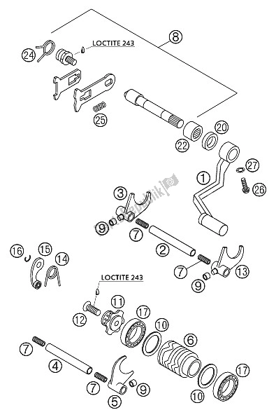 All parts for the Shift Mechanism 65 Sx 2002 of the KTM 65 SX Europe 2002