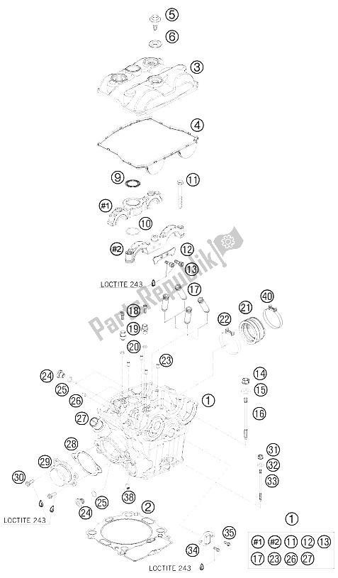 All parts for the Cylinder Head of the KTM 450 SX F Europe 2009