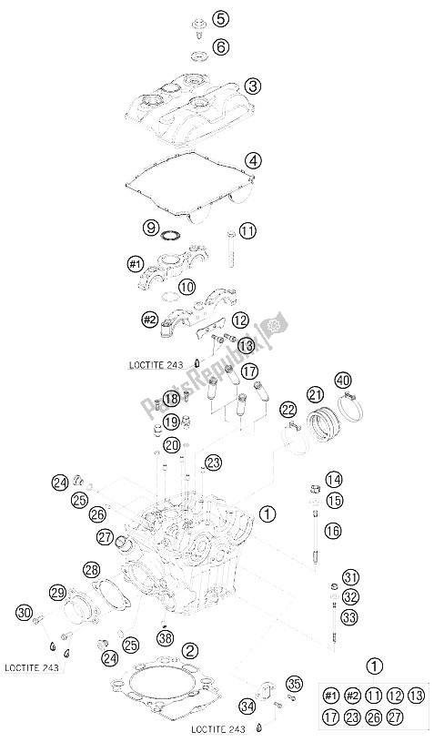 All parts for the Cylinder Head of the KTM 450 SX F USA 2011
