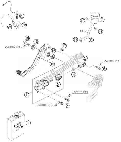 Tutte le parti per il Controllo Del Freno Posteriore del KTM 990 Super Duke Anthrazit 07 USA 2007