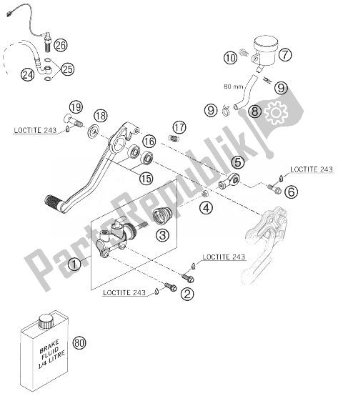 All parts for the Rear Brake Control of the KTM 990 Super Duke Orange France 2007