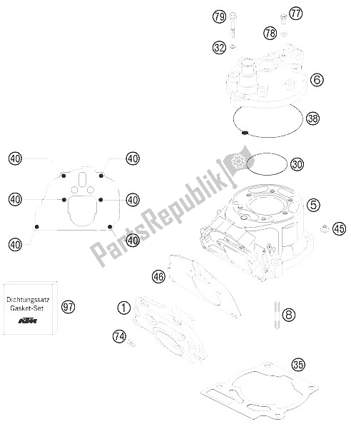 Tutte le parti per il Cilindro, Testata del KTM 200 EXC Australia 2008