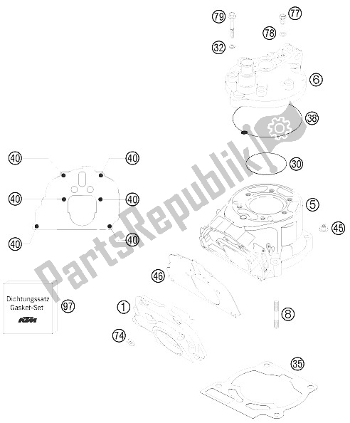 All parts for the Cylinder, Cylinder Head of the KTM 200 EXC Europe 2008