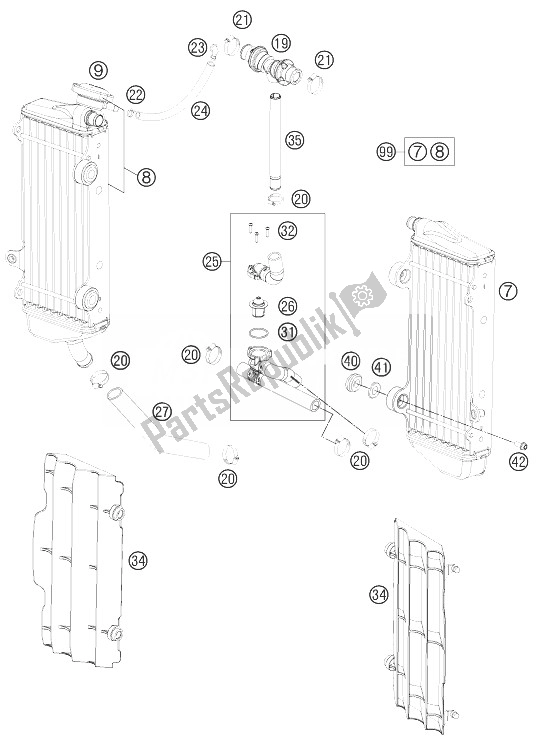 All parts for the Cooling System of the KTM 125 EXC Europe 2013