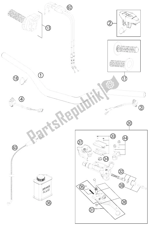 All parts for the Handlebar, Controls of the KTM 350 SX F Europe 2012