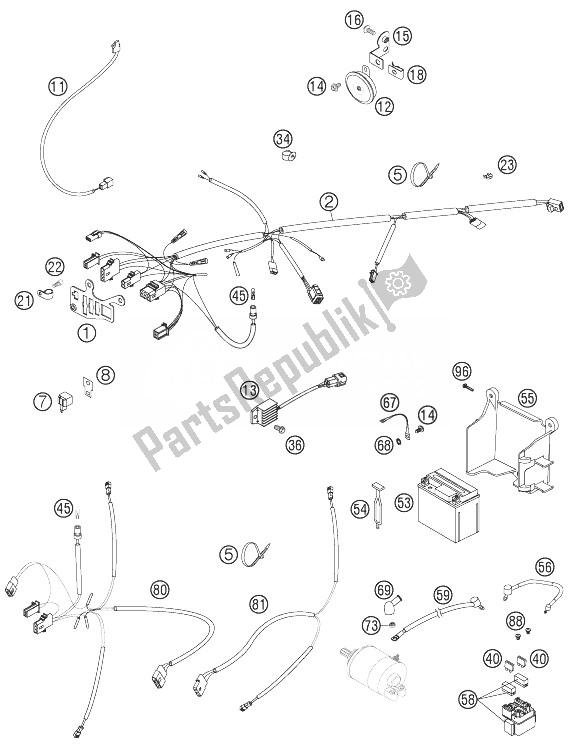 All parts for the Wiring Harness of the KTM 300 EXC E Australia 2007
