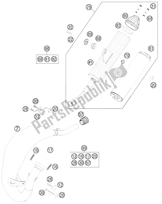 Toutes les pièces pour le Système D'échappement du KTM 85 SX 17 14 Europe 2015